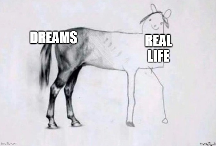 Horse Drawing | DREAMS; REAL LIFE | image tagged in horse drawing,memes,funny memes,funny | made w/ Imgflip meme maker