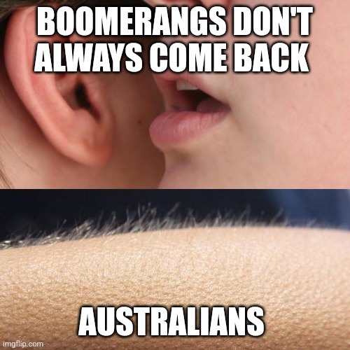 Boomerangs don't always come back | BOOMERANGS DON'T ALWAYS COME BACK; AUSTRALIANS | image tagged in whisper and goosebumps,jpfan102504,australia | made w/ Imgflip meme maker