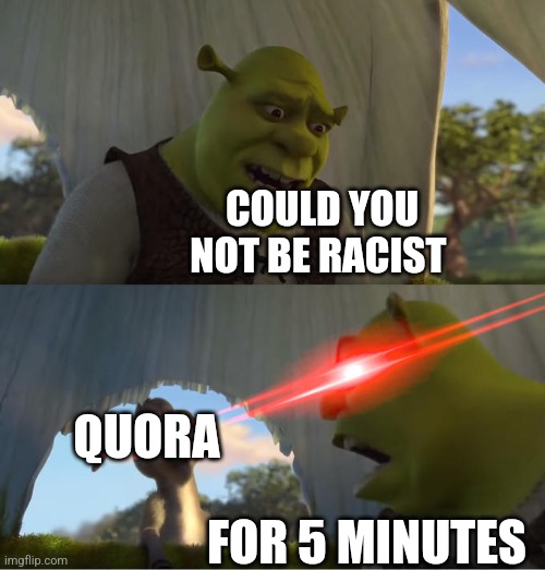 Shrek For Five Minutes | COULD YOU NOT BE RACIST; QUORA; FOR 5 MINUTES | image tagged in shrek for five minutes,quora,racism | made w/ Imgflip meme maker