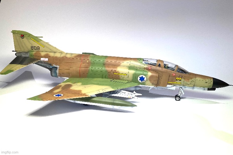 Here is a model I built & painted (Israeli F-4 Phantom II, 1/48) more photos in the comments | image tagged in hobbies,model making,airbrush painting,brush painting,share your own photos | made w/ Imgflip meme maker