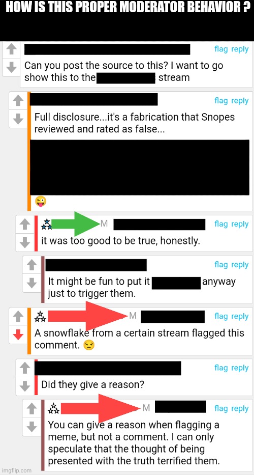 Example of biased "moderators" abusing users by deleting and disabling comments.  And they say you are afraid of the truth. | HOW IS THIS PROPER MODERATOR BEHAVIOR ? | image tagged in harassment,moderators,bias,impropriety | made w/ Imgflip meme maker