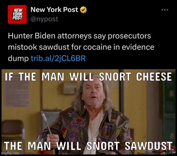 Hunter Biden is the definition of a junkie. | IF THE MAN WILL SNORT CHEESE; THE MAN WILL SNORT SAWDUST | image tagged in dodge wrench dodge ball | made w/ Imgflip meme maker