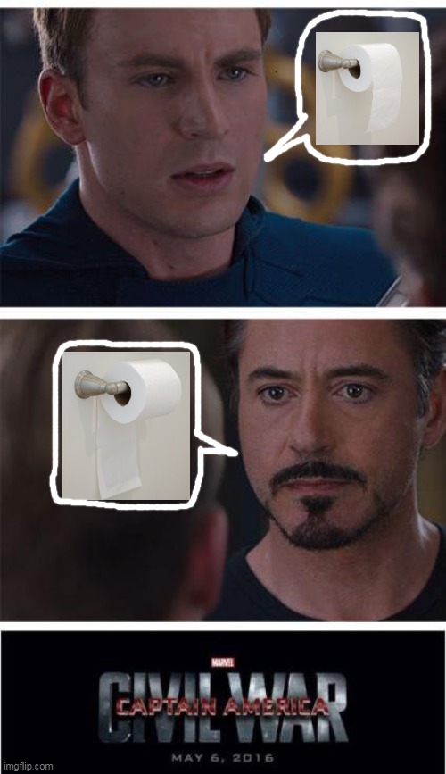 Marvel Civil War II | image tagged in memes,marvel civil war 1,iron man,tony stark,captain america,toilet paper | made w/ Imgflip meme maker