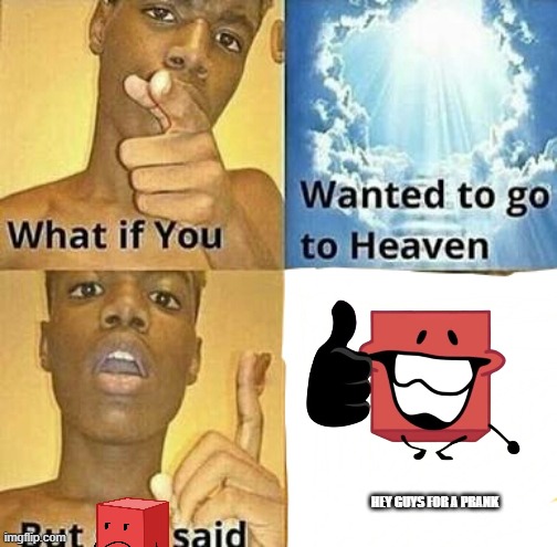 Blocky Meme | HEY GUYS FOR A PRANK | image tagged in what if you wanted to go to heaven,bfdi,blocky,memes,funny | made w/ Imgflip meme maker