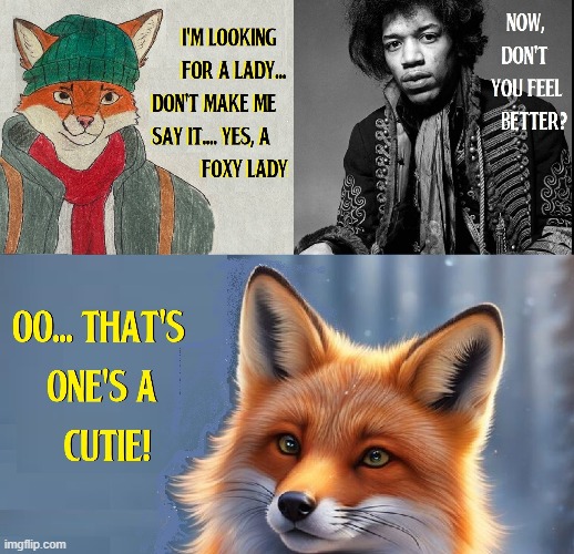 Falling in Love in the Animal Kingdom | image tagged in vince vance,foxes,cartoon,memes,jimi hendrix,foxy lady | made w/ Imgflip meme maker