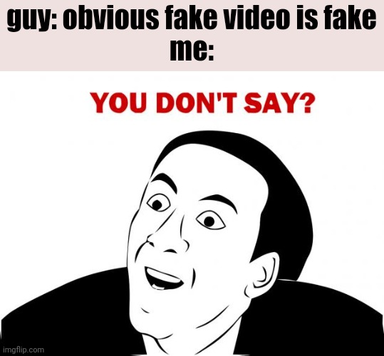 i still enjoy it | guy: obvious fake video is fake

me: | image tagged in memes,you don't say | made w/ Imgflip meme maker