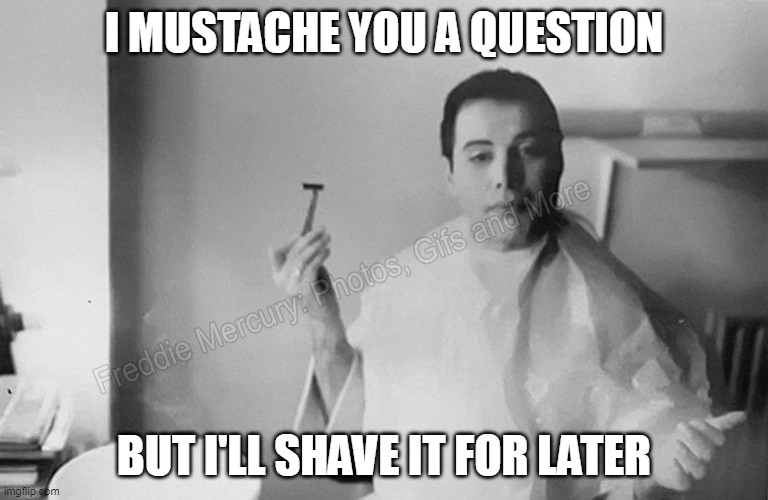 I Mustache You A Question | I MUSTACHE YOU A QUESTION; BUT I'LL SHAVE IT FOR LATER | image tagged in queen,freddie mercury,i mustache you a question | made w/ Imgflip meme maker
