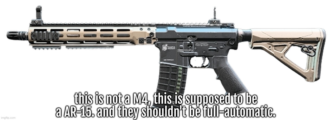 really? | this is not a M4, this is supposed to be a AR-15. and they shouldn't be full-automatic. | image tagged in guns,firearms,call of duty | made w/ Imgflip meme maker
