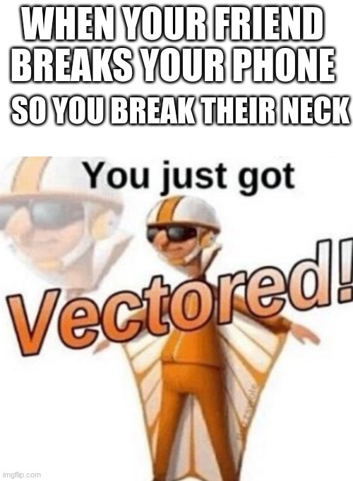 YOU JUST GOT VECTORED! | WHEN YOUR FRIEND BREAKS YOUR PHONE; SO YOU BREAK THEIR NECK | image tagged in you just got vectored,you,just,got,vectored | made w/ Imgflip meme maker