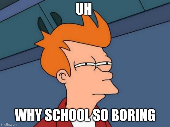 Futurama Fry | UH; WHY SCHOOL SO BORING | image tagged in memes,futurama fry | made w/ Imgflip meme maker