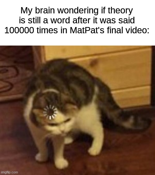 it's just a theory | My brain wondering if theory is still a word after it was said 100000 times in MatPat's final video: | image tagged in loading cat,memes,funny,relatable,matpat | made w/ Imgflip meme maker