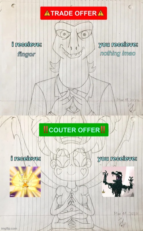trade offer | image tagged in star vs the forces of evil,memes,trade offer | made w/ Imgflip meme maker