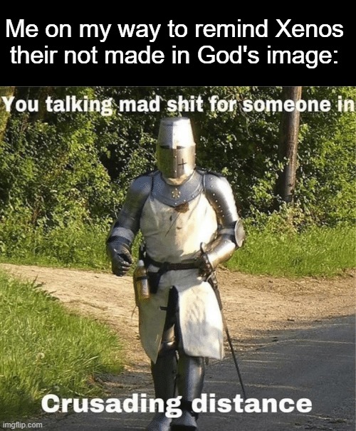 You talking mad shit for someone in crusading distance | Me on my way to remind Xenos their not made in God's image: | image tagged in you talking mad shit for someone in crusading distance | made w/ Imgflip meme maker
