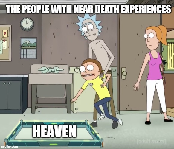 NDE | THE PEOPLE WITH NEAR DEATH EXPERIENCES; HEAVEN | image tagged in reality is poison | made w/ Imgflip meme maker