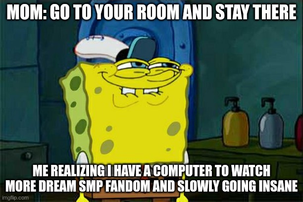 Do you do this...? | MOM: GO TO YOUR ROOM AND STAY THERE; ME REALIZING I HAVE A COMPUTER TO WATCH MORE DREAM SMP FANDOM AND SLOWLY GOING INSANE | image tagged in memes,don't you squidward,true | made w/ Imgflip meme maker