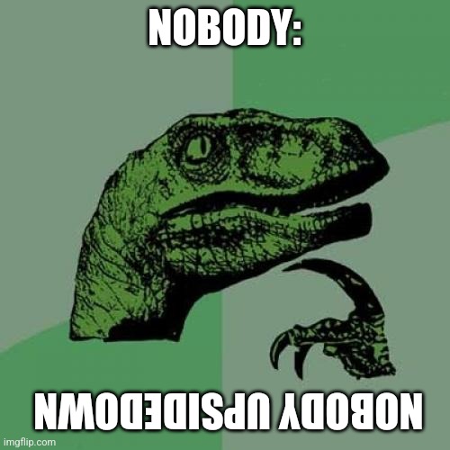 Nobody upsidedown | NOBODY:; NOBODY UPSIDEDOWN | image tagged in memes,philosoraptor,jpfan102504 | made w/ Imgflip meme maker