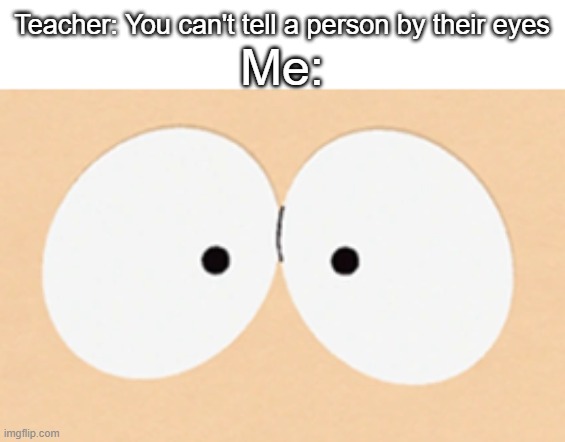 South Park characters' eyes are so recognizable | Me:; Teacher: You can't tell a person by their eyes | image tagged in south park | made w/ Imgflip meme maker