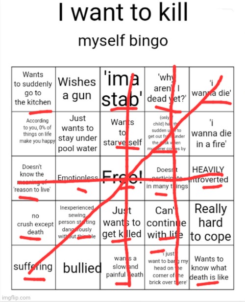 Once I "forgot" to eat for 3 days | image tagged in i want to kill myself bingo | made w/ Imgflip meme maker