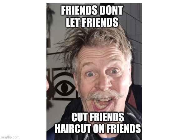 Haircut | FRIENDS DONT LET FRIENDS; CUT FRIENDS HAIRCUT ON FRIENDS | image tagged in hair,ugly,haircut,bad hair day,bad haircut,bad hair | made w/ Imgflip meme maker