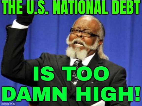 The U.S. National Debt Is Too Damn High! | THE U.S. NATIONAL DEBT; IS TOO DAMN HIGH! | image tagged in memes,too damn high,'murica,national debt,debt,economics | made w/ Imgflip meme maker