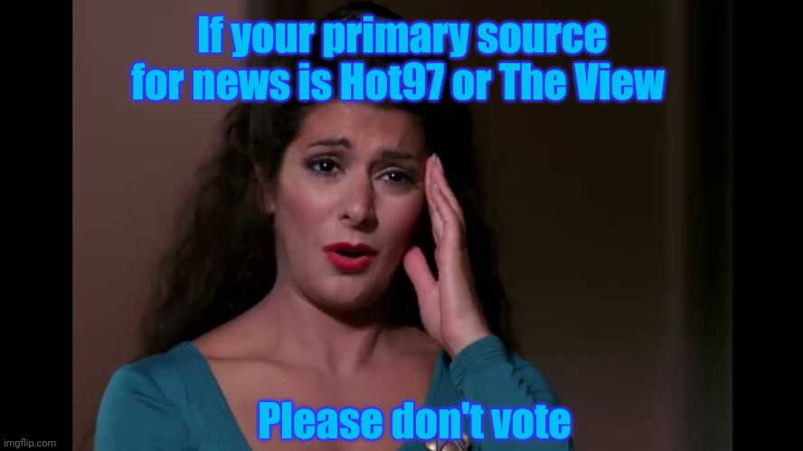 GET OUT THE VOTE! or better yet Just Get Out! | If your primary source for news is Hot97 or The View; Please don't vote | image tagged in hot97,the view,voting | made w/ Imgflip meme maker