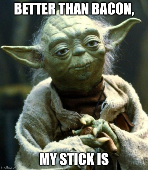 My stick is better than bacoooooon | BETTER THAN BACON, MY STICK IS | image tagged in memes,star wars yoda,stick,star wars,yoda | made w/ Imgflip meme maker