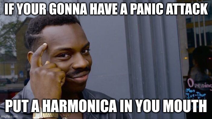 Roll Safe Think About It Meme | IF YOUR GONNA HAVE A PANIC ATTACK; PUT A HARMONICA IN YOU MOUTH | image tagged in memes,roll safe think about it | made w/ Imgflip meme maker