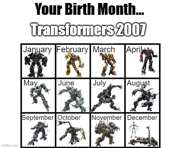 2.0 | Transformers 2007 | image tagged in birth month alignment chart | made w/ Imgflip meme maker