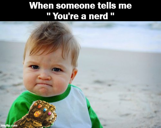 Nerdy Meme | When someone tells me
'' You're a nerd '' | image tagged in memes,success kid original,infinity gauntlet,nerd,weebs,comics/cartoons | made w/ Imgflip meme maker