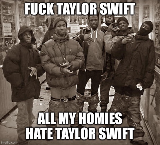 FUCK TAYLOR SWIFT ALL MY HOMIES HATE TAYLOR SWIFT | image tagged in all my homies hate | made w/ Imgflip meme maker