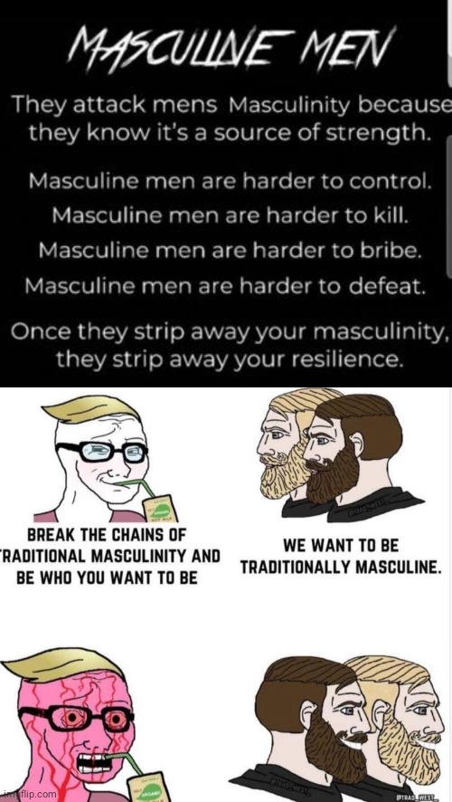 Masculine Men vs Wimps | image tagged in macho man,soyboy vs yes chad,wimp | made w/ Imgflip meme maker