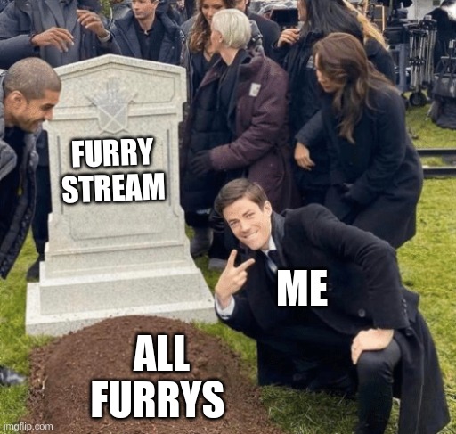 no more furries yay | FURRY STREAM; ME; ALL FURRYS | image tagged in grant gustin over grave,memes,funny,anti furry,real,anti | made w/ Imgflip meme maker