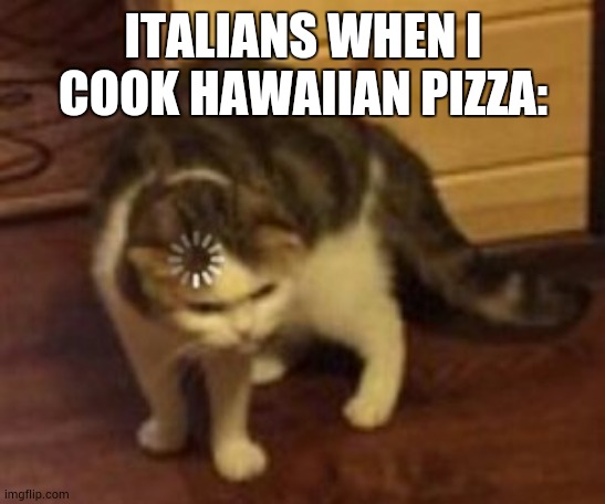 Loading cat | ITALIANS WHEN I COOK HAWAIIAN PIZZA: | image tagged in loading cat | made w/ Imgflip meme maker