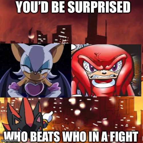 Rouge no diffs Knuckles canonically | YOU’D BE SURPRISED; WHO BEATS WHO IN A FIGHT | image tagged in shadow points | made w/ Imgflip meme maker