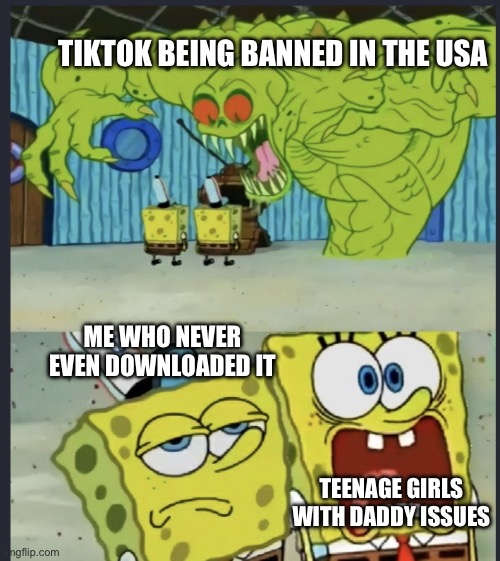 Who cares about tiktok anyways? | TIKTOK BEING BANNED IN THE USA; ME WHO NEVER EVEN DOWNLOADED IT; TEENAGE GIRLS WITH DADDY ISSUES | image tagged in tiktok,memes,tiktok sucks,front page,usa,daddy issues | made w/ Imgflip meme maker