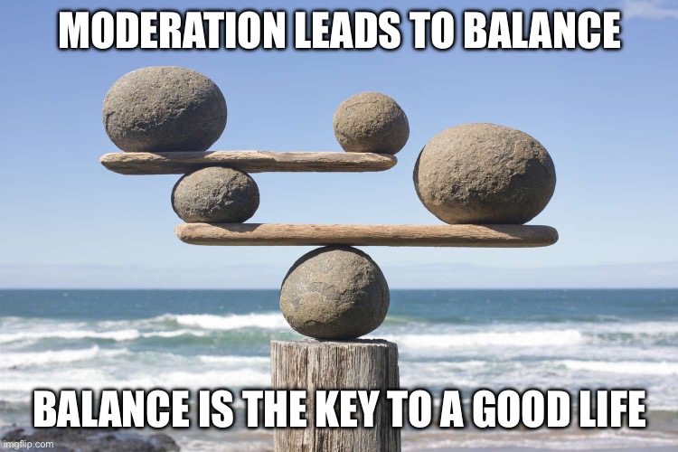 Moderation leads to balance | MODERATION LEADS TO BALANCE; BALANCE IS THE KEY TO A GOOD LIFE | image tagged in inspirational quote | made w/ Imgflip meme maker