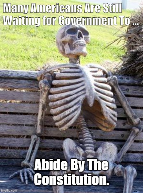 Waiting Skeleton | Many Americans Are Still Waiting for Government To ... Abide By The Constitution. | image tagged in memes,waiting skeleton | made w/ Imgflip meme maker