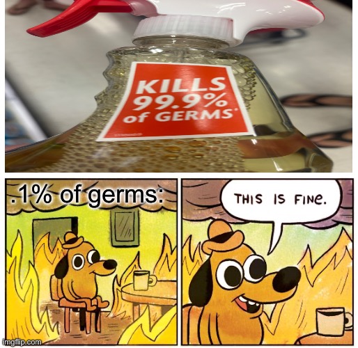 These things are just stupid | .1% of germs: | image tagged in memes,this is fine,products | made w/ Imgflip meme maker