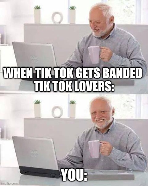 tik tok ban | WHEN TIK TOK GETS BANDED 
TIK TOK LOVERS:; YOU: | image tagged in memes,hide the pain harold | made w/ Imgflip meme maker