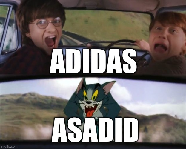 Tom chasing Harry and Ron Weasly | ADIDAS ASADID | image tagged in tom chasing harry and ron weasly | made w/ Imgflip meme maker