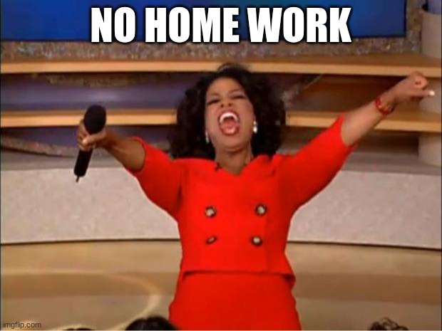 Oprah You Get A | NO HOME WORK | image tagged in memes,oprah you get a | made w/ Imgflip meme maker