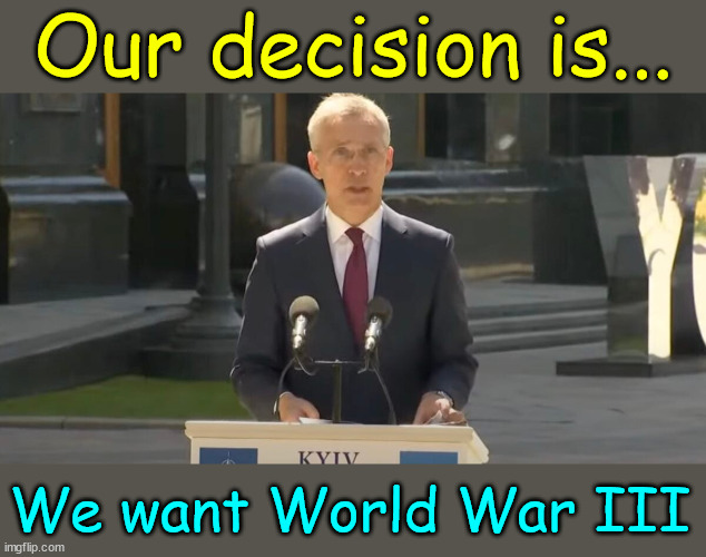 They're moving closer and closer to starting WWIII | Our decision is... We want World War III | image tagged in nato,wants,wwiii | made w/ Imgflip meme maker