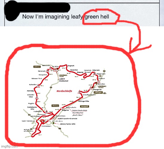 green hell | image tagged in name soundalikes,soundalikes,red circle,racing,race track | made w/ Imgflip meme maker