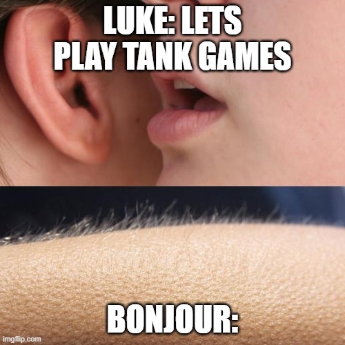 me and my homie while vc | LUKE: LETS PLAY TANK GAMES; BONJOUR: | image tagged in whisper and goosebumps | made w/ Imgflip meme maker