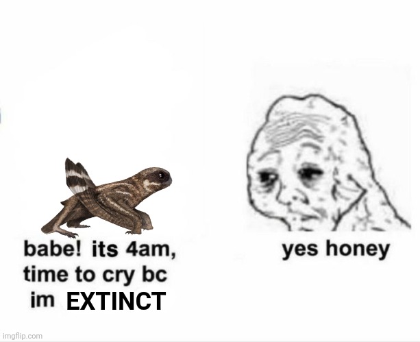 sad | EXTINCT | image tagged in cry bc im not real,dinosaur,cute | made w/ Imgflip meme maker