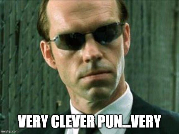 Agent Smith Matrix | VERY CLEVER PUN...VERY | image tagged in agent smith matrix | made w/ Imgflip meme maker
