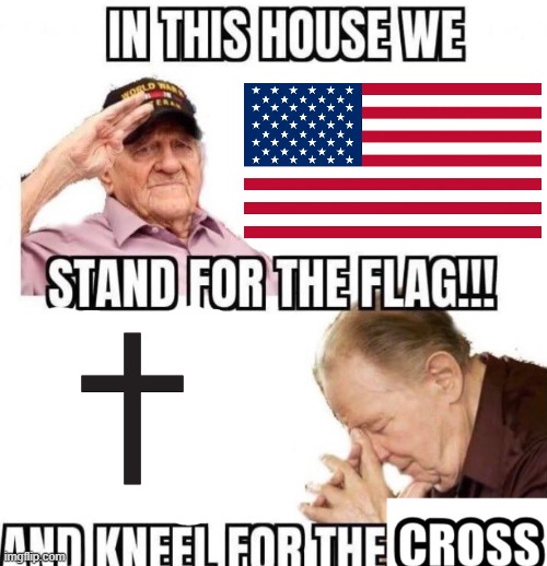 Fixed it | image tagged in in this house we stand for the flag and kneel for the cross | made w/ Imgflip meme maker