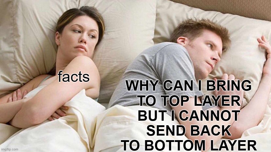 please allow this | facts; WHY CAN I BRING
TO TOP LAYER
BUT I CANNOT
SEND BACK
TO BOTTOM LAYER | image tagged in memes,i bet he's thinking about other women,top layer,bottom layer,imgflip | made w/ Imgflip meme maker