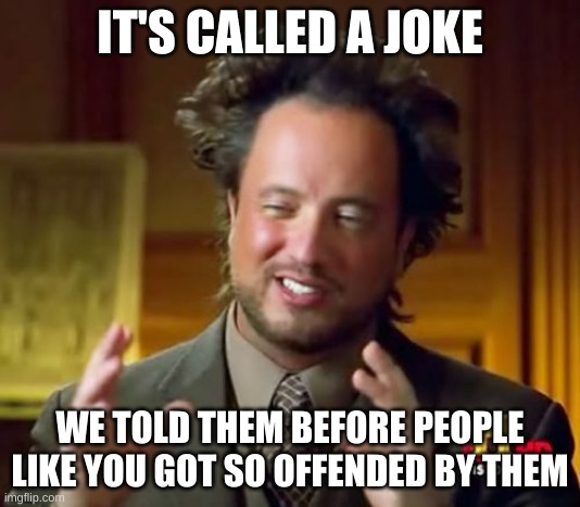 It's just a joke | IT'S CALLED A JOKE; WE TOLD THEM BEFORE PEOPLE LIKE YOU GOT SO OFFENDED BY THEM | image tagged in memes,joke | made w/ Imgflip meme maker