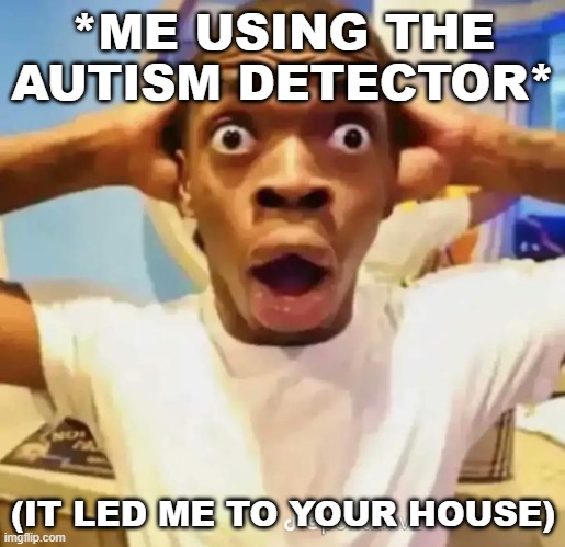 Shocked black guy | *ME USING THE AUTISM DETECTOR* (IT LED ME TO YOUR HOUSE) | image tagged in shocked black guy | made w/ Imgflip meme maker